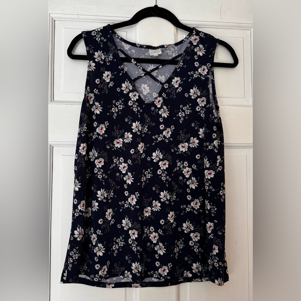 Kaileigh Navy Floral Crisscross V-Neck Tank